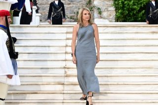 Η Μιλένα Αποστολάκη στην προχθεσινή δεξίωση στο Προεδρικό Μέγαρο για τα 50 χρόνια από την αποκατάσταση της Δημοκρατίας